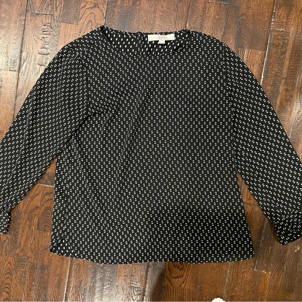 LOFT Black and White 3/4 Sleeve Boxy Blouse
